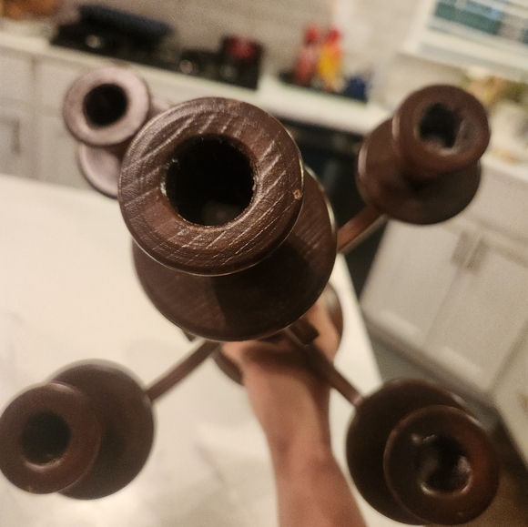 Vintage MCM Charles Lesters Wooden Carved Candleabra Base (5 Taper Candles) 13" - Picture 6 of 8